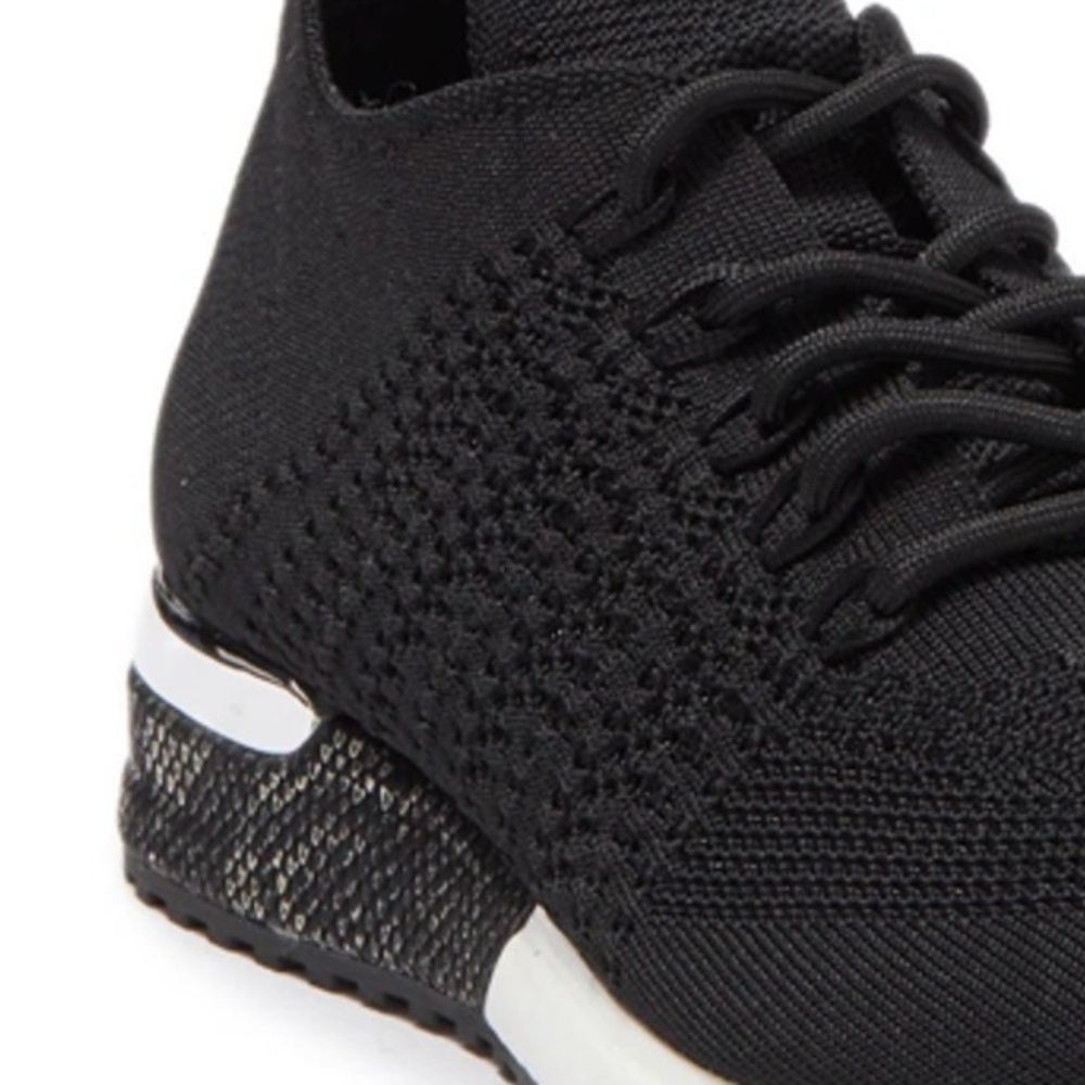 Black Knit Women's Sneakers with Accent Heel - Picture 4 of 7